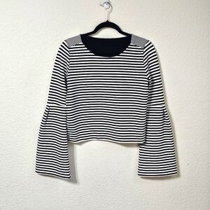 Karen Millen Blouse Womens 10 Scoop Neck Long Bell Sleeves Striped Pullover Top